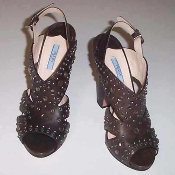Shoes - NEW PRADA Vitello crystals studs sandals 40.5